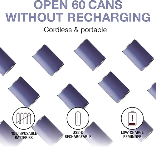 Miniatura 2 de Proctor Silex Abrelatas eléctrico automático, funcionamiento inalámbrico manos libres y recargable por USB, autoalineado, corta bordes de tapa de