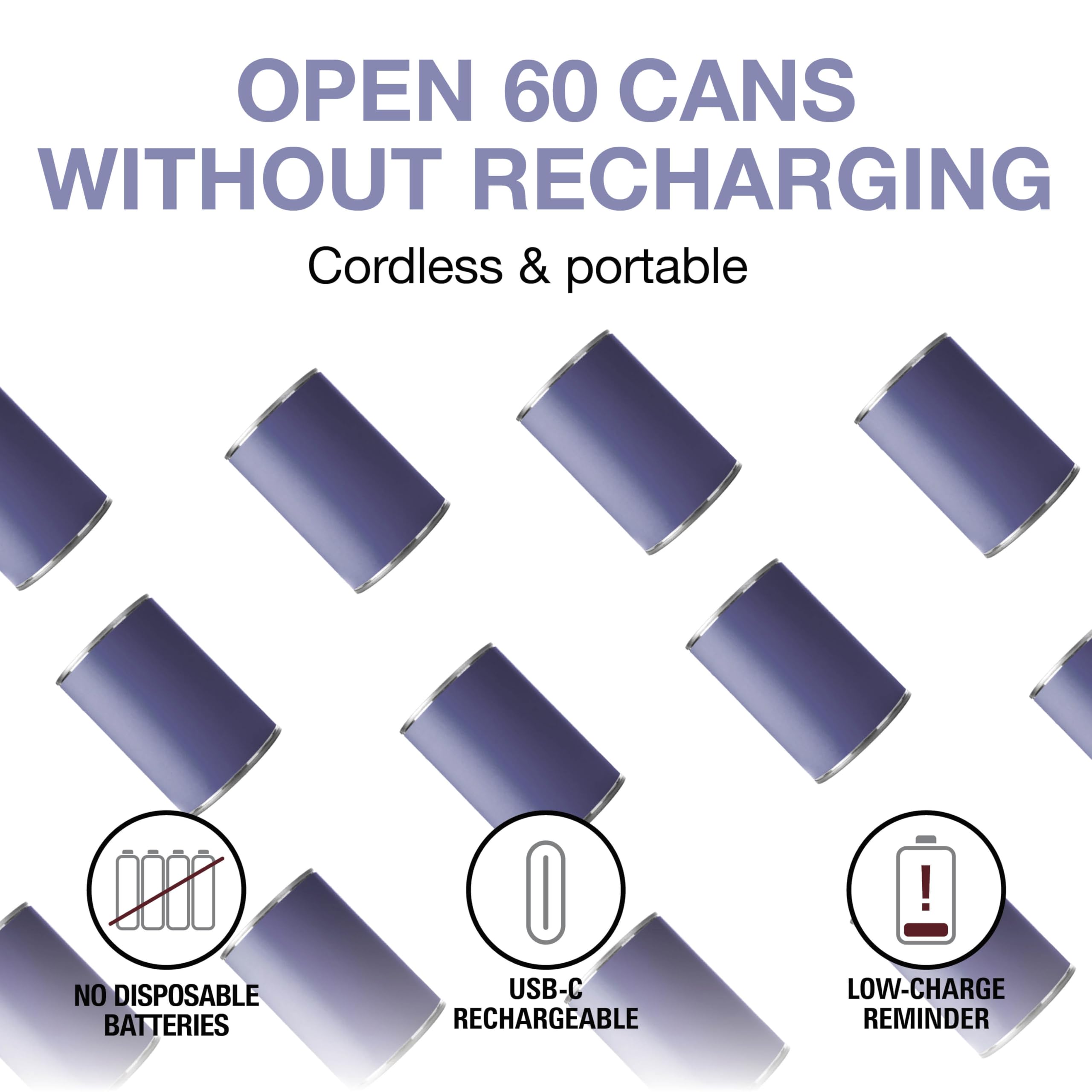 Proctor Silex Automatic Electric Can Opener, Hands Free Cordless Operation & USB Rechargeable, Self-Aligning, Cut Smooth Touch Lid Edges, Compact and Easy to Store, Black