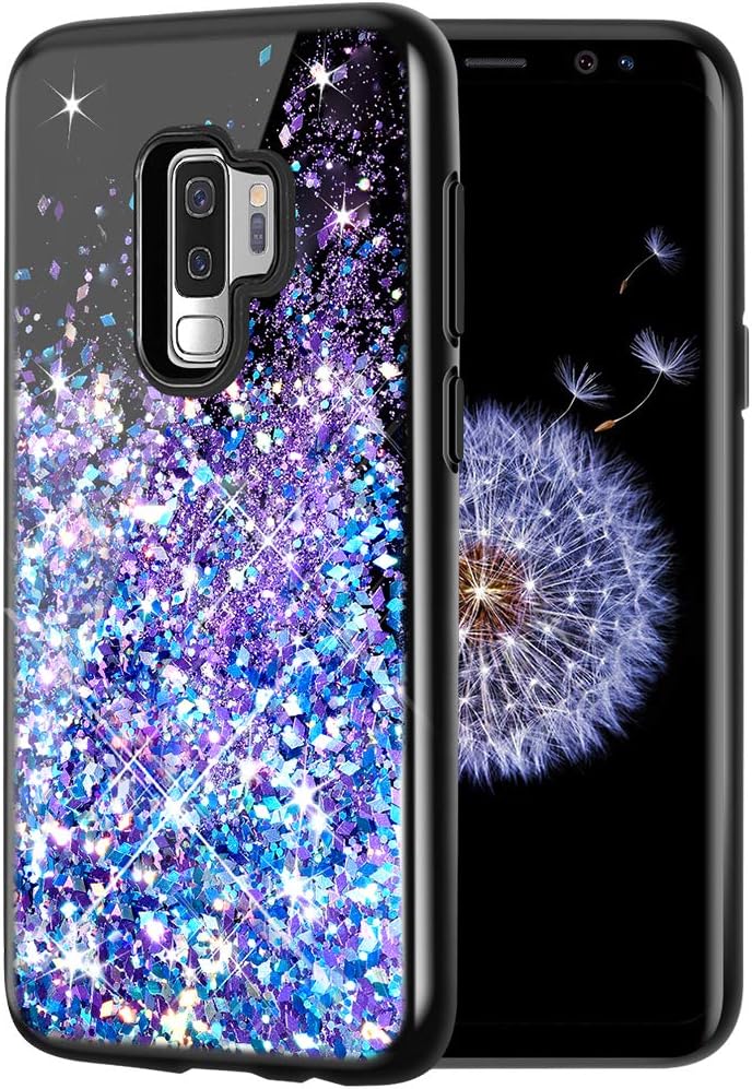Caka Galaxy S9 Plus Glitter Case, Galaxy S9 Plus Case Bling Luxury Fashion Flowing Liquid Floating Sparkle Glitter Girly Soft TPU Black Case for Samsung Galaxy S9 Plus (Blue Purple)