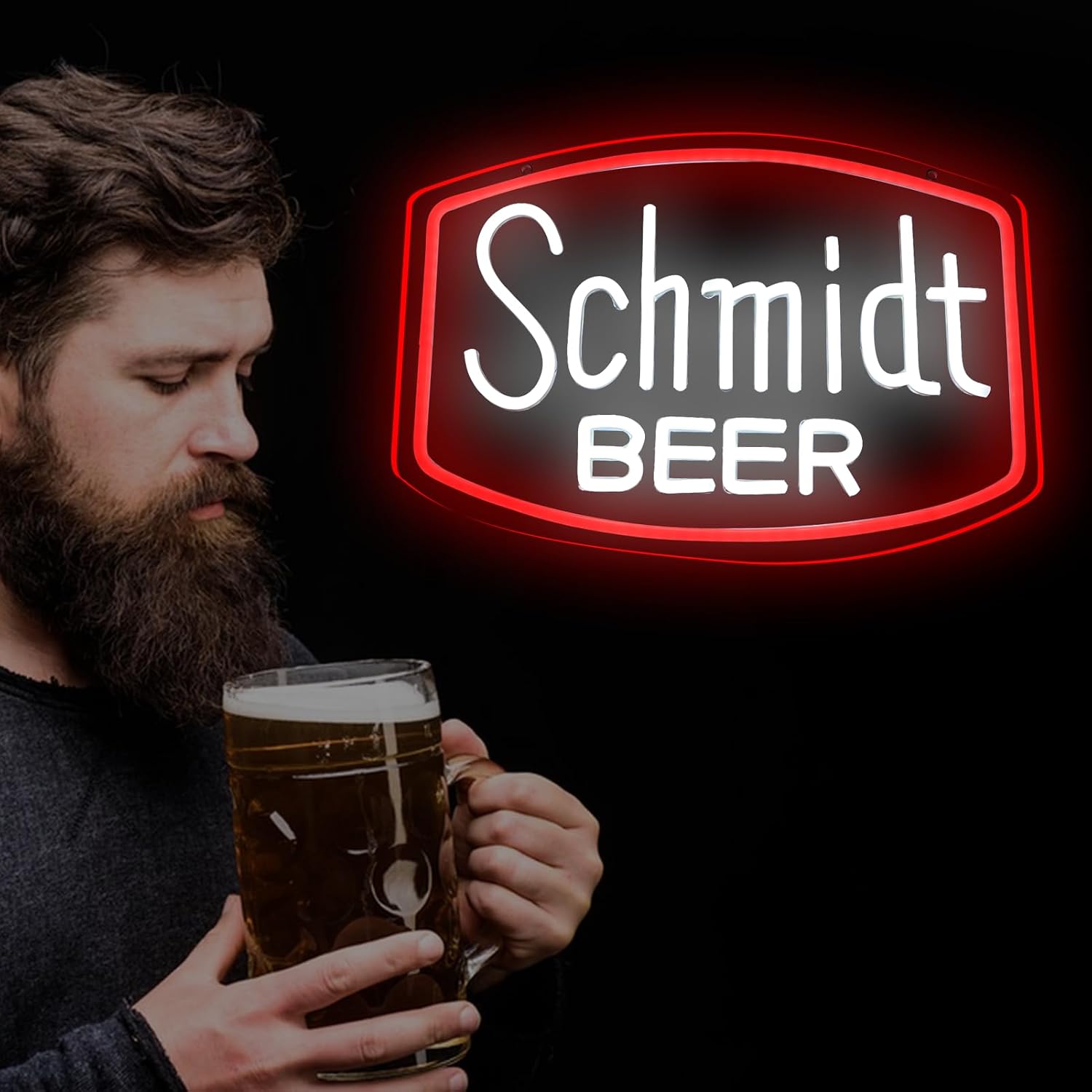 Beer Neon Schmidt Sign for Wall Decor, Dimmable USB Powered Bar Neon Sign for Man Cave, Home Bar, Pub, Party, Vintage Beer Neon Wall Light for Home Decoration