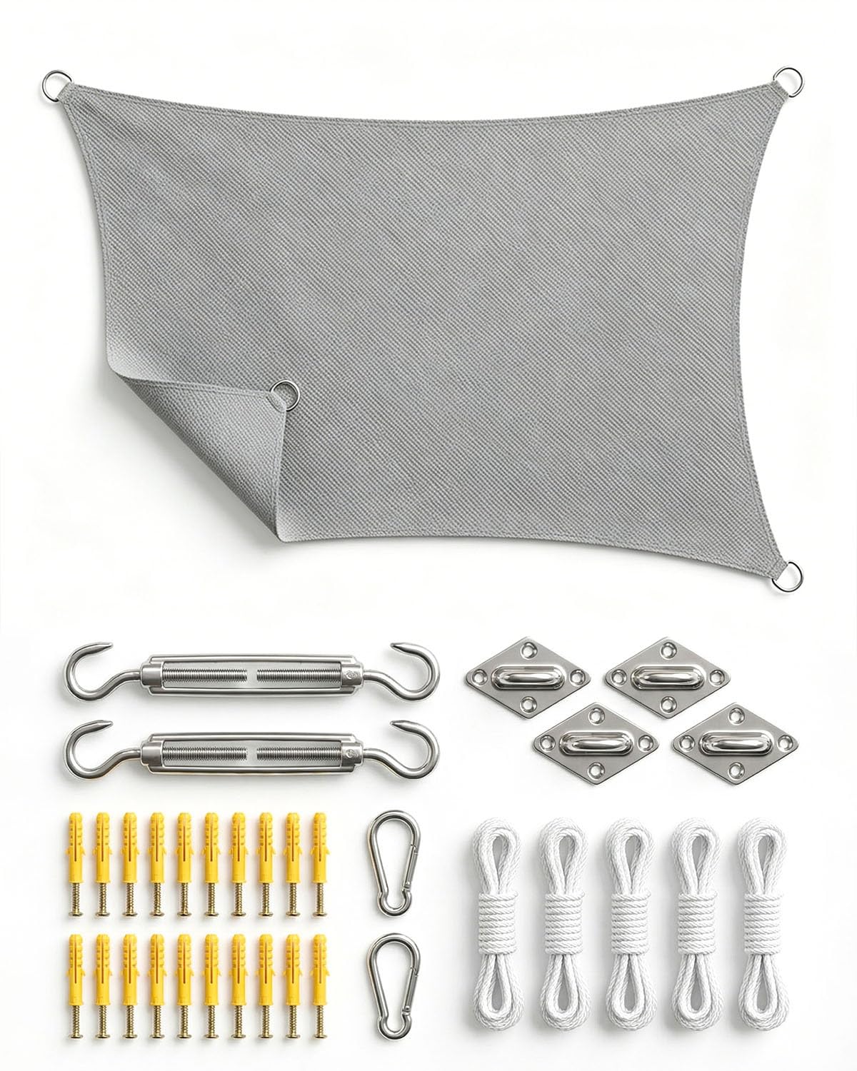 Vela de Sombra Rectangular 3x4m con Kit de Instalación, HDPE Impermeable y Antidesgarro, Protección UV, Resistente al Viento, Incluye Accesorios, Balcón, Jardín o Patio, Gris