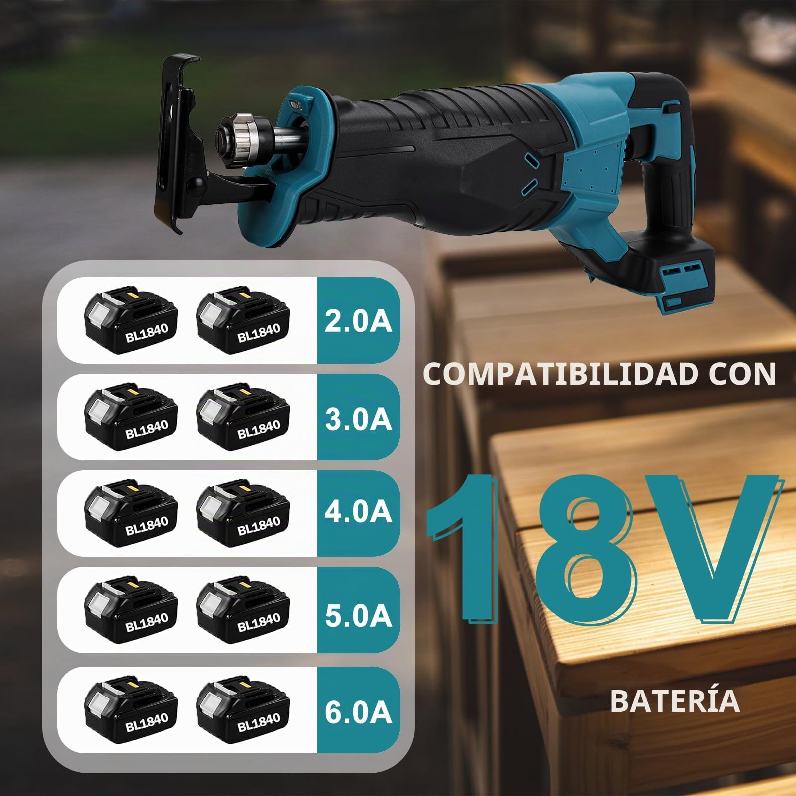 Sierra de sable sin cable compatible con batería Makita 18V, con 4 hojas de sierra, 3500 rpm, sierra eléctrica para madera con velocidad variable para cortar madera, metal y PVC (sin batería)