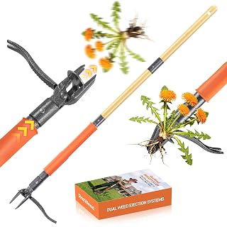 Stand Up Weed Puller Tool, 4-Claw Steel Head Deep Root Extractor with Dual-Eject Design, Real Bamboo Long Handle & Metal Anti-Slip Pedal, No Bending Dandelion Remover for Garden - Amazon product rated Grade A