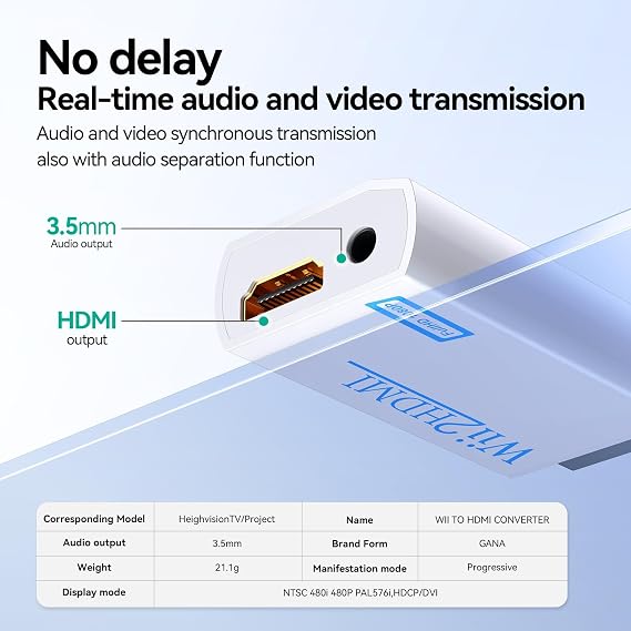 GANA Wii to HDMI Converter, 1080P Wii HDMI Adapter with 3.5mm Audio Jack
