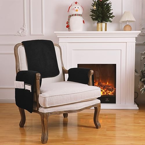 Miniatura 3 de 3 fundas reclinables, fundas de brazos Sherpa para silla reclinable con bolsillos de almacenamiento, funda para reposacabezas para silla reclinable