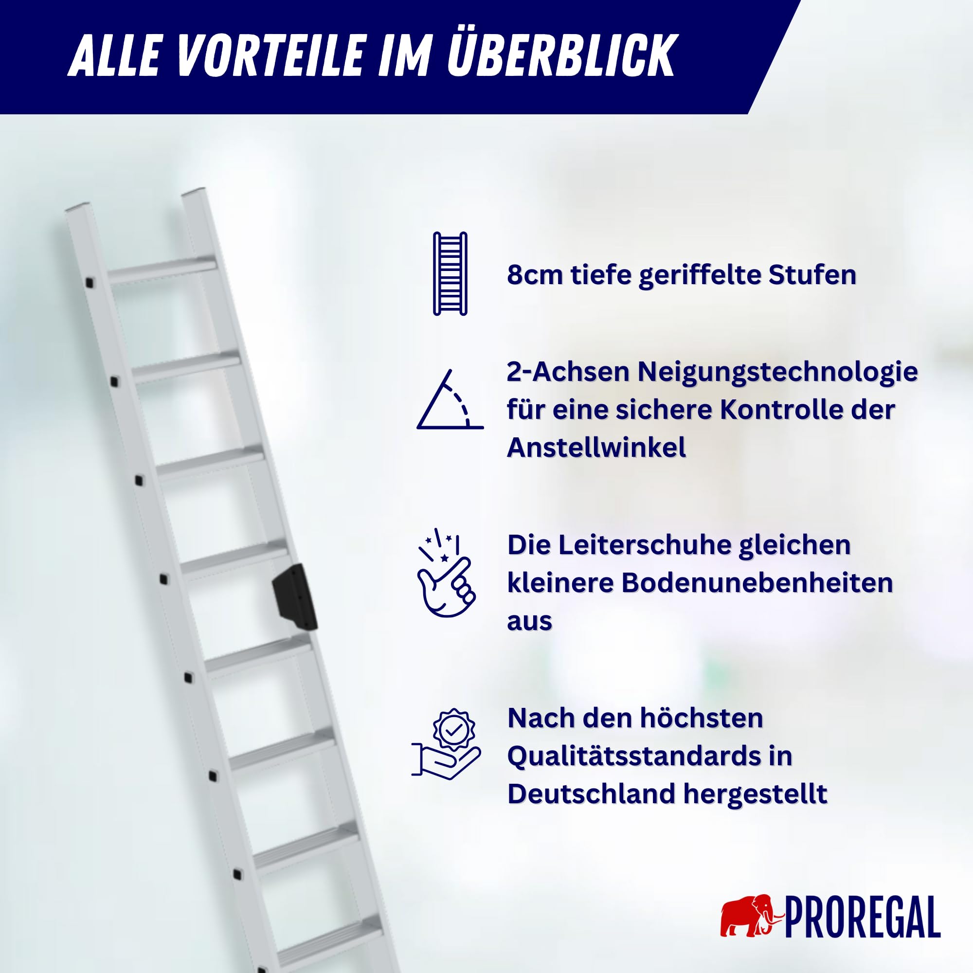 PROREGAL Stufen-Anlegeleiter ohne Traverse | 6 Stufen | Leiter, Teleskopleiter, Trittleiter, Bockleiter, Sprossen-Doppelleiter