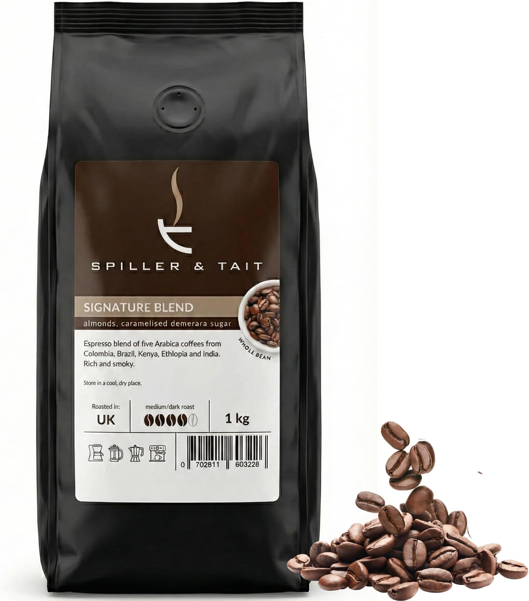 Signature Blend Coffee Beans - Multi Award Winning - Freshly Roasted in the UK - Espresso Blend Suitable for All Coffee Machines (1kg)