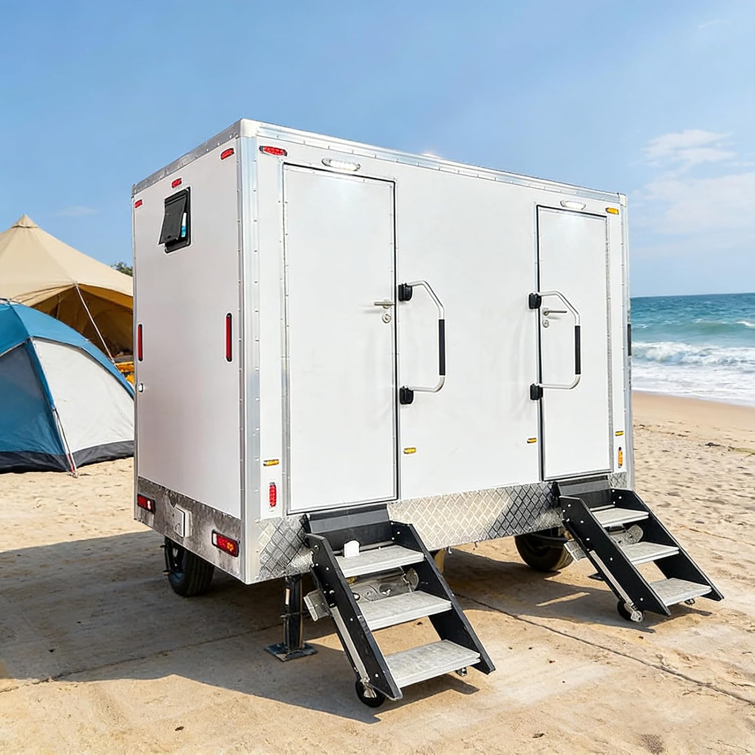 Modern Portable Restroom Trailer with Touchless Faucets, Hygienic Portable Bathroom for Medical Stations, Food Trucks, and Outdoor Markets