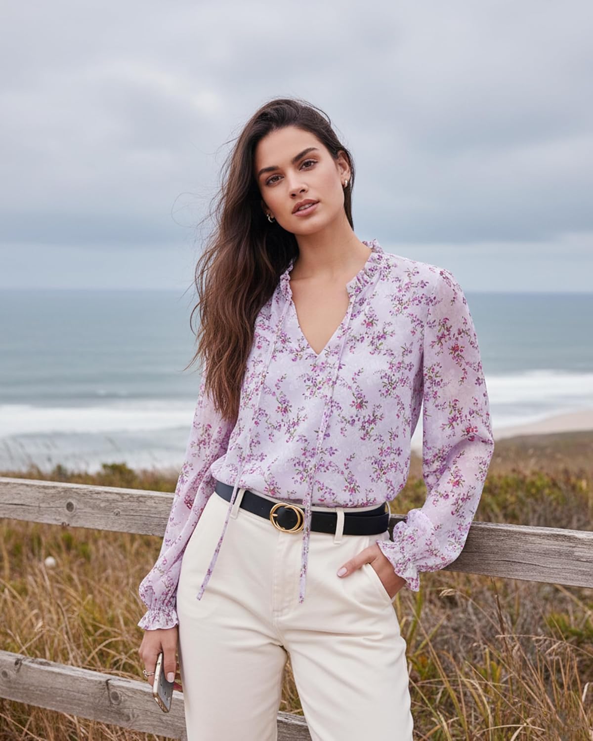 Gaharu Womens Business Casual Blouses Ruffle V Neck Work Dressy Shirts Long Sleeve Chifffon Tunic Tops - Image 2