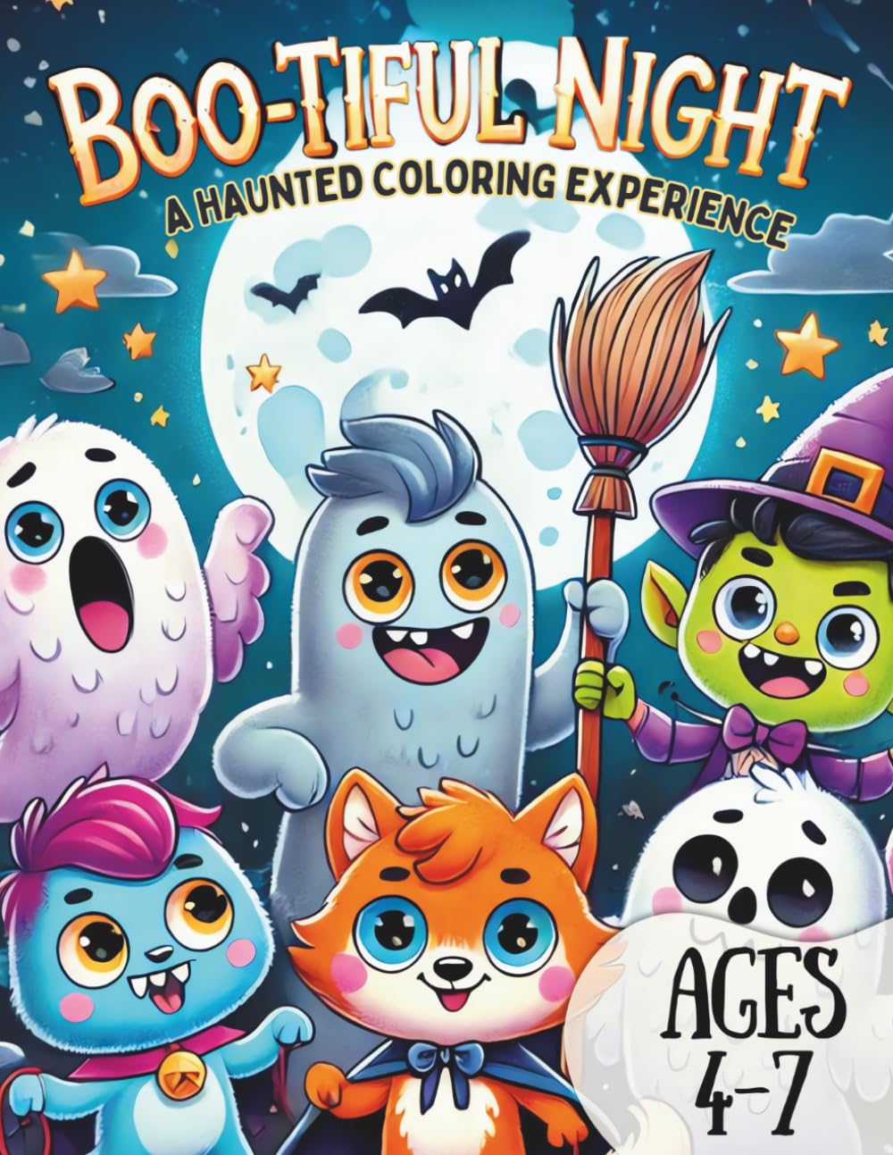 Boo-tiful Night: A Haunted Coloring Experience: Halloween Coloring Book for Kids 4-7: Cute and Easy Coloring Pages for Kids