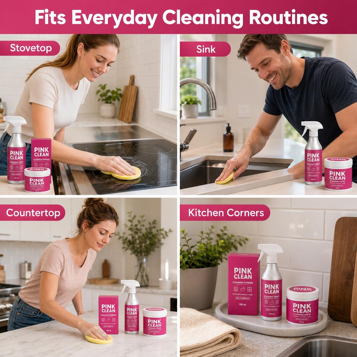 The Pink Stuff Ultimate Cleaning Pack – Miracle Cleaning Paste, Multi-Purpose Spray & Bathroom Foam – Cuts Grease, Removes Stains, Cleans Kitchens, Bathrooms, and More
