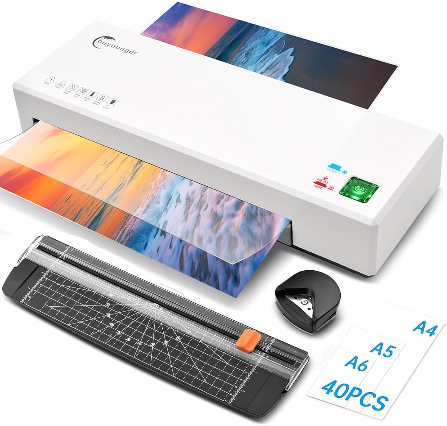 Buyounger Laminator Machine with 40 Laminating Sheets, A4 La