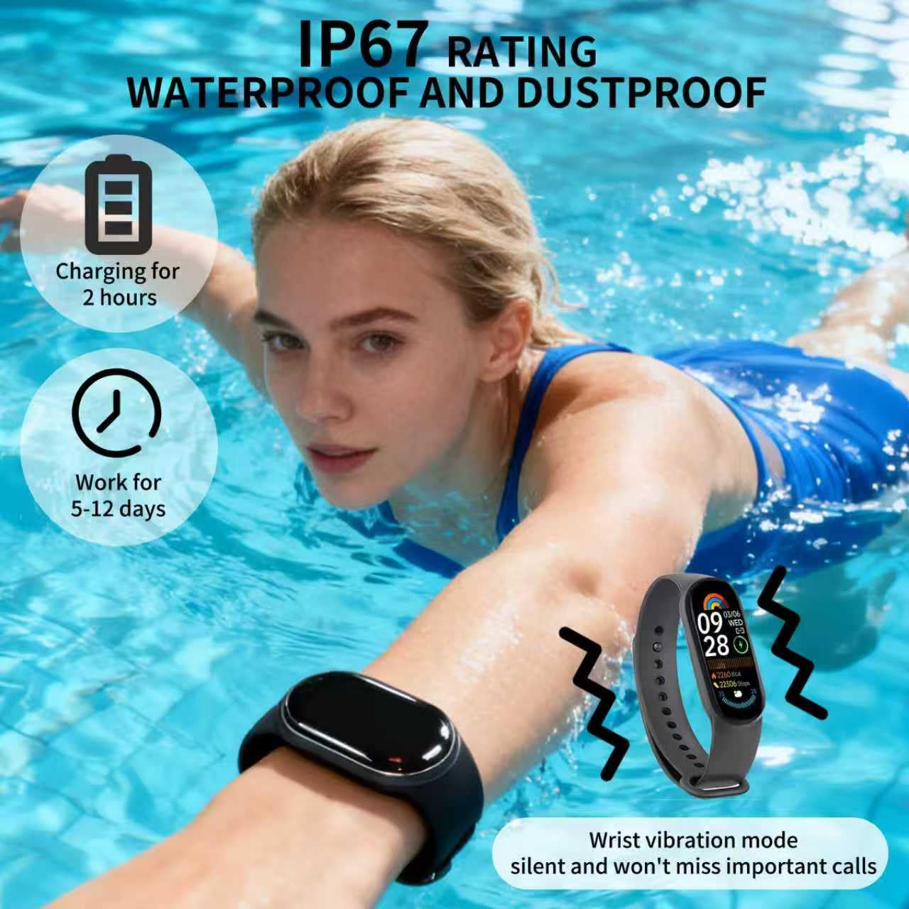Fitness Activity Tracker, Xiao-mi Smart Band 9 with Heart Rate Sleep Monitor Step Calories Counter Blood Oxygen IP67 Waterproof, 14 Sports Mode 18 Day Battery Life for Kids Women Men (Black) (Black) — view 6