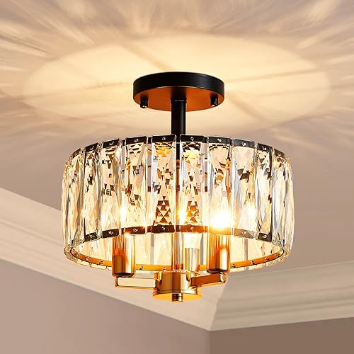 Miniatura 2 de AGV LIGHTING CL003BB K9 Lámpara de techo de cristal, modernas luces de techo semiempotradas, perfectas para sala de estar, dormitorio, comedor, 13