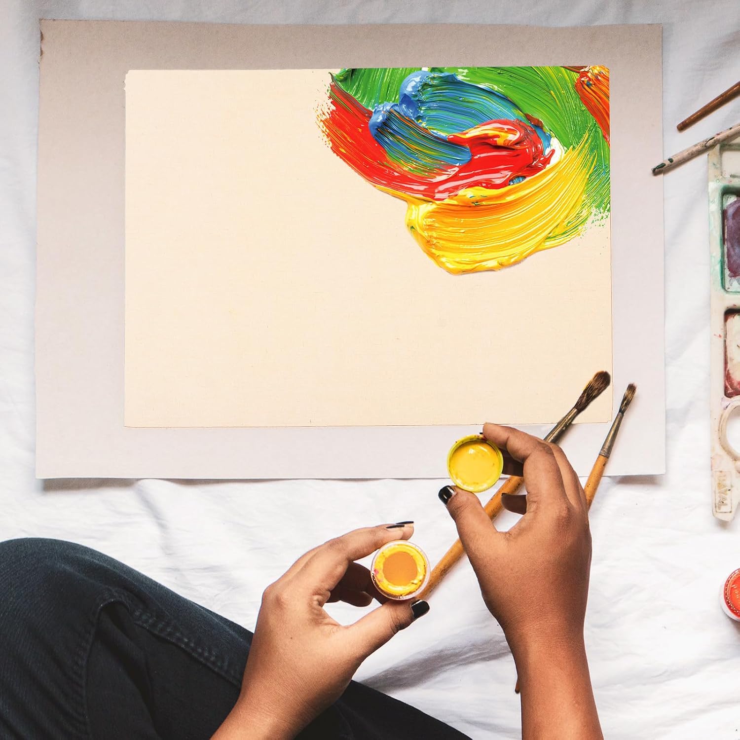 Blank Cotton Linen Painting Canvas 5 Sheets for DIY Frames