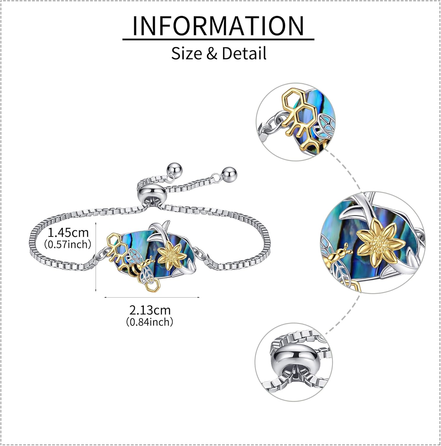 Bee Bracelets Sterling Silver Bee Bracelet Sunflower Pendant Jewelry Gifts Jewelry for Women - Image 3