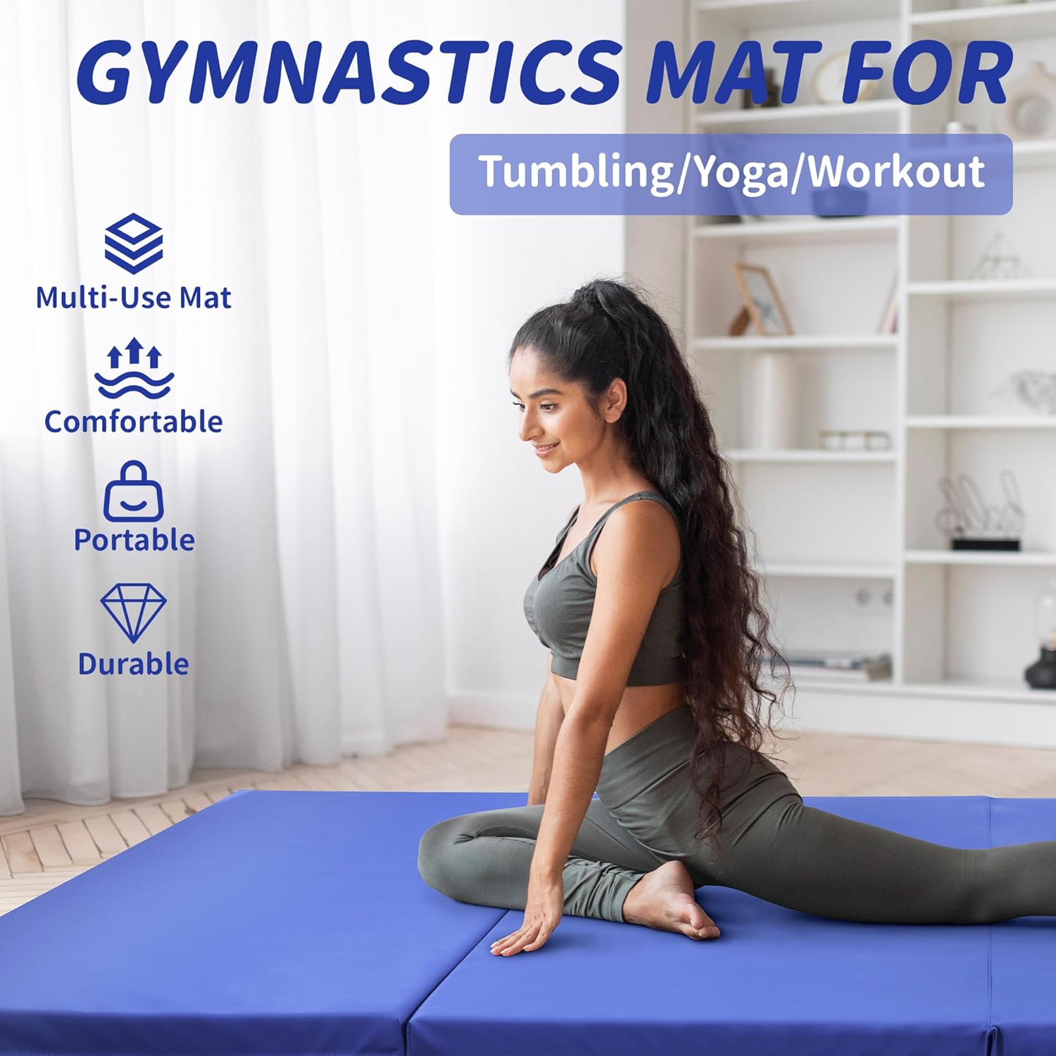 Folding Gymnastics Mat 8'×4'×2" – Thick Tumbling & Wrestling Mat for Kids & Adults, Foldable Exercise Pad with Handles, Waterproof PU Surface