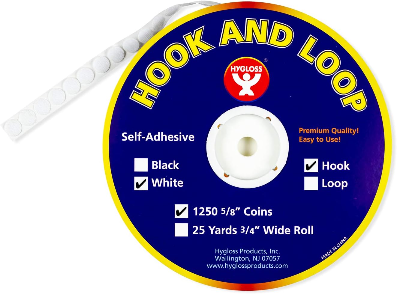 Hygloss Products Self Adhesive Coins - 1,250 Hook and Loop Fastener Sticky Dots 5/8 Inch Circles – White