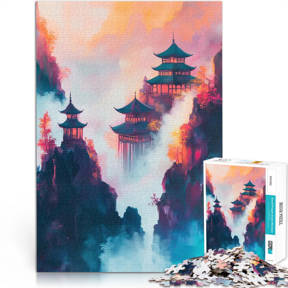 1000 Piece teenager Puzzles Japanese Pagodas in the Clouds Spiele Spielzeug Geschenk Einzigartige Wohndekoration und Geschenke52x38cm — image 1