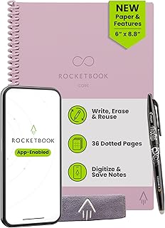 Rocketbook New Core Reusable Spiral Notebook, Letter Size 8.5x11, Pink - Dotted Pages, App-Connected, Erasable, Durable Cover, Ideal for School, Work, and Creative Projects