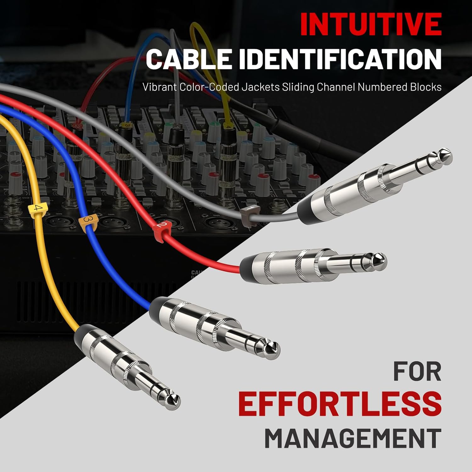 Phenyx Pro 4-Channel TRS Cable, 6 Ft Snake Cord, TRS Patch Wire, Balanced 1/4-Inch Cable, Color-Coded, 4-in-1 Design, 1/4" Audio Cord w/24 AWG OFC Copper (PCBL-QR4IN1-6)