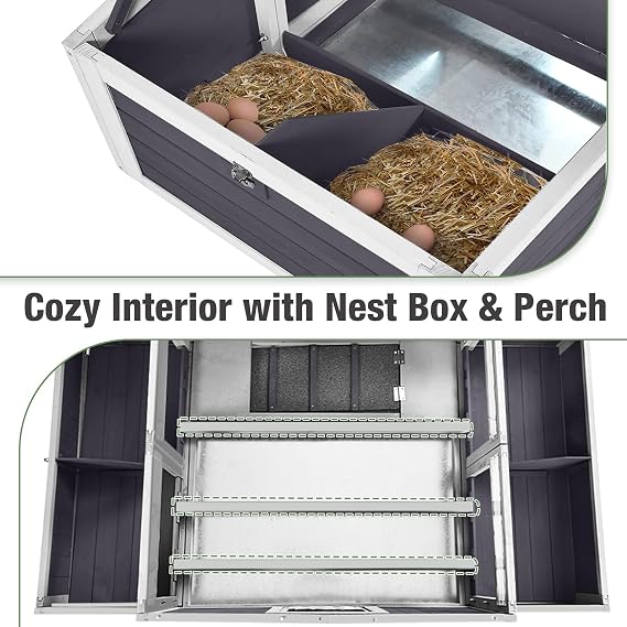 Large Chicken Coop with Unique Folding Design Easy Assembly, Outdoor Hen House with 2 Nesting Boxes, Leakproof Pull-Out Tray, and UV-Resistant Roof (Black)