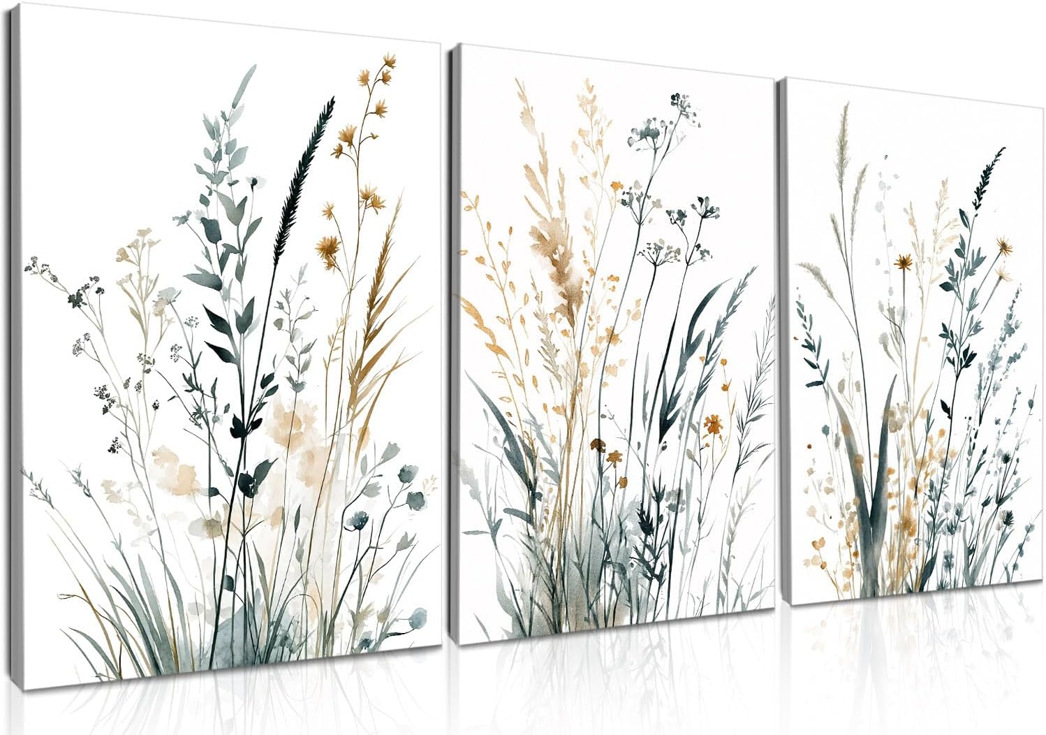 RASEONG 3 Pcs Wildflower Canvas Wall Art Blue Floral Wall Decor Pictures Modern Watercolor Boho Botanical Floral Posters Prints for Bedroom Living Room Home Decoration, 12W X 16L Inches