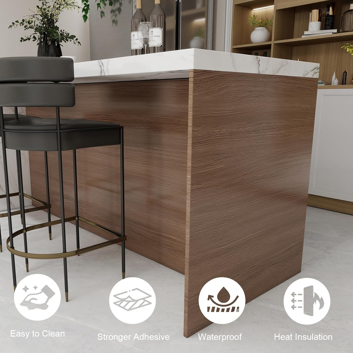 Amiya Wood Contact Paper Peel and Stick Countertop Self Adhesive Wood Grain Removable Wallpaper Wooden Waterproof Vinyl Roll for Kitchen Table Cabinet Desk Furniture Renovation23.6 x118 Brown