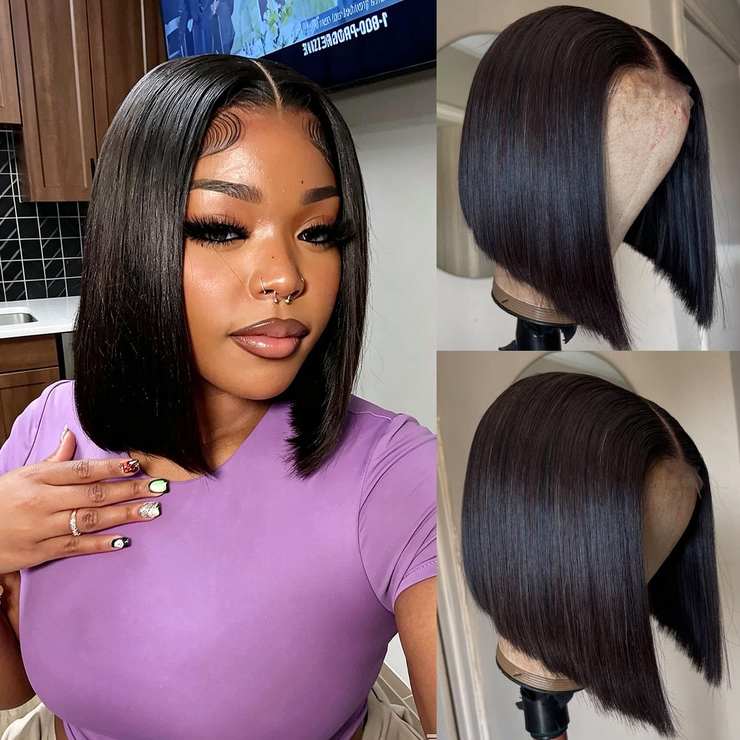 Lemoda Short Bob Wig Human Hair 8 inch 2x6 Lace Closure Wig Pre Plucked Brazilian Virgin Wear and Go Wigs Human Hair Beginner Friendly Straight Transparent Lace