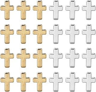 KitBeads 100pcs Random Cross Beads CCB Plastic Religious Beads Jesus Christian Golden Silver Cross Beads for Jewelry Makin...