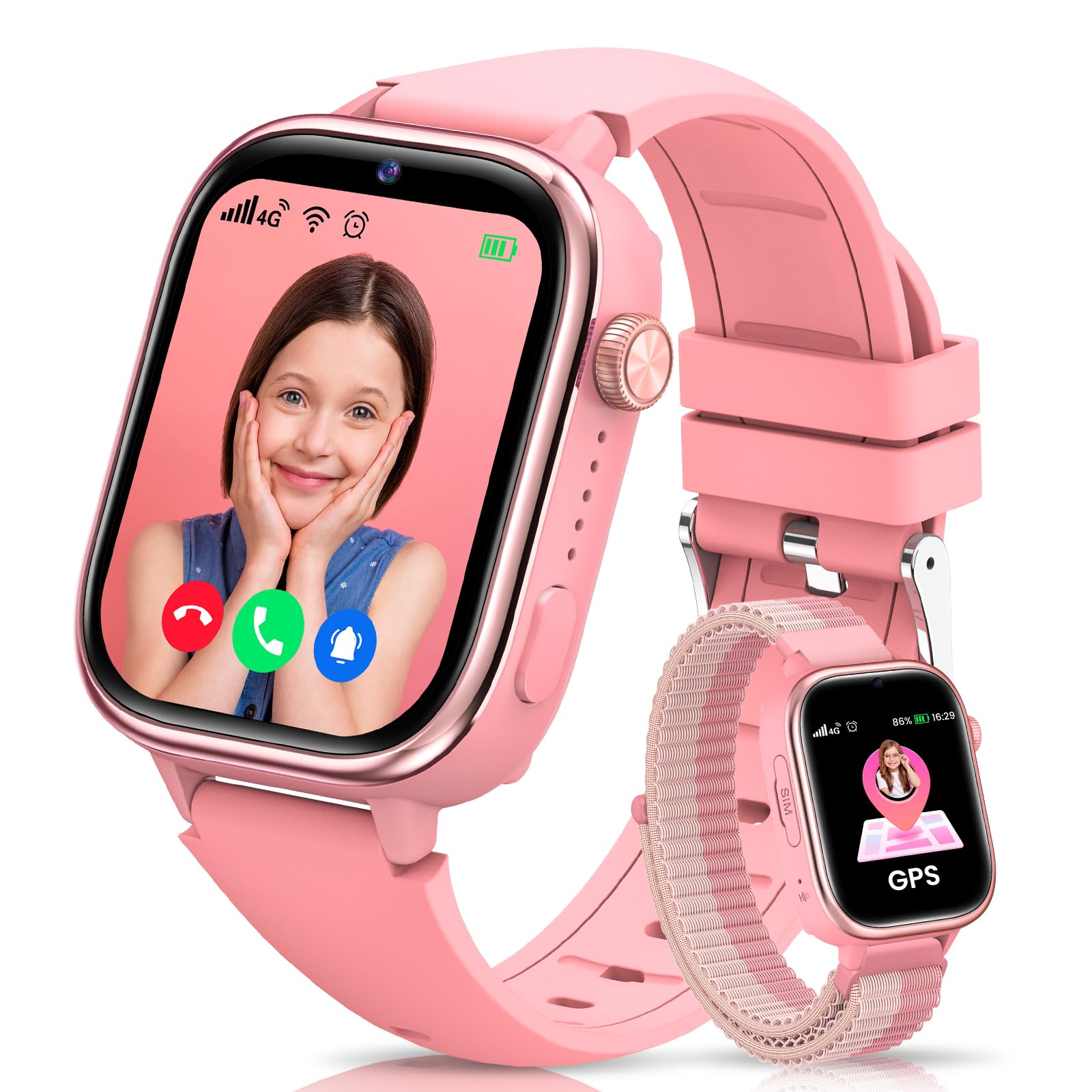 SWGOTA 4G Smartwatch Bambini con GPS e Telefono, Orologio Smartwatch Bambini con Videochiamate, Messaggi, Modalità Scuola, SOS, Impermeabile IP68, Contapassi - Regalo per Ragazzi e Ragazze (Rosa)