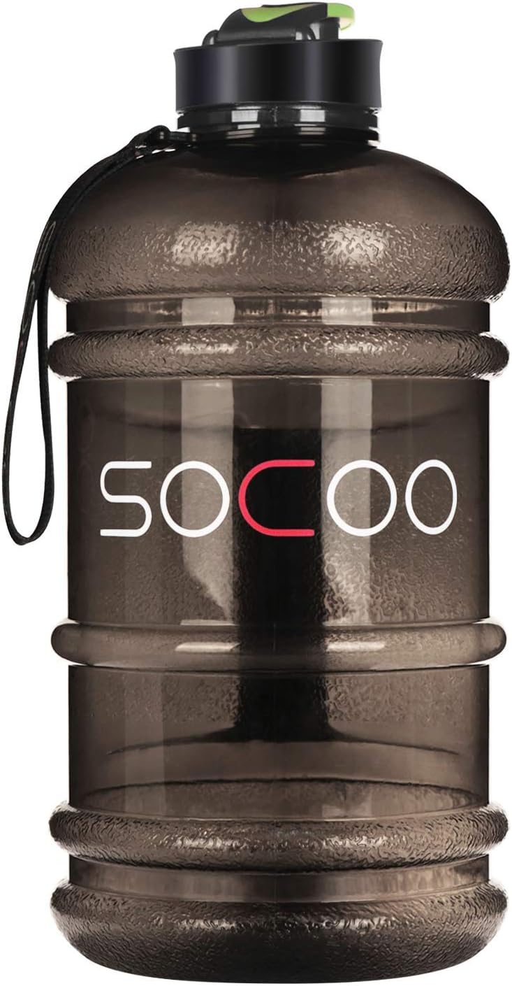 Half Gallon Water Bottle 2.2L Gym Water Jug Leakproof BPA Free Large Water Bottle for Kids Adult Summer Outdoor Camping Hiking Travel (Clear Black)