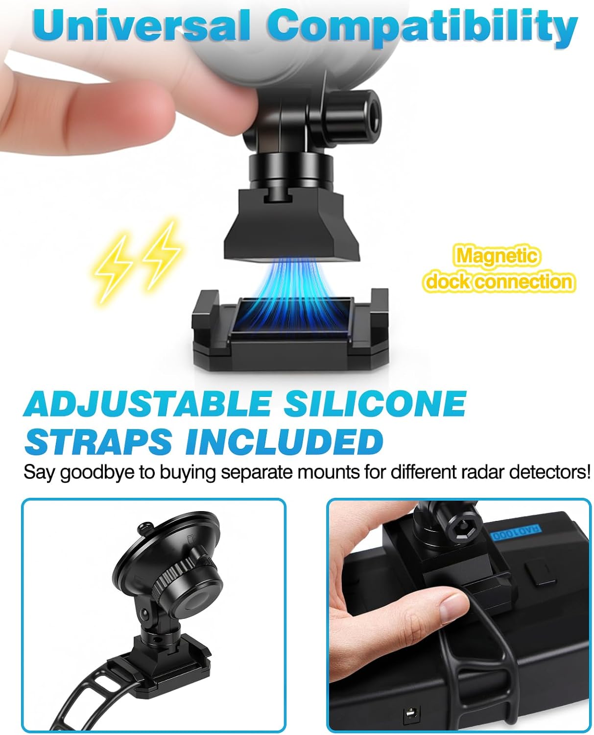Xislet Magnetic Radar Detector Mount, EZ Quick Release Suction Cup Holder for Escort MAX 360c Redline 360c MAX 3 IX Cobra RAD 700i, 360° Swivel, Heat-Resistant, Universal Straps Included