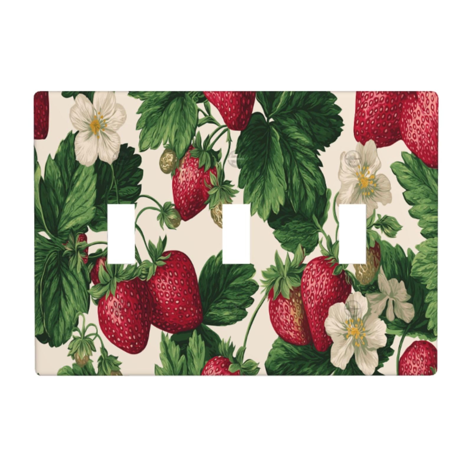 Woshuwo White Strawberry And Wildflower Pattern Vintage Light Switch Covers 3 Gang Triple Toggle Wall Plate Switchplate Electrical Faceplate For Bathroom Kitchen Bedroom Decor
