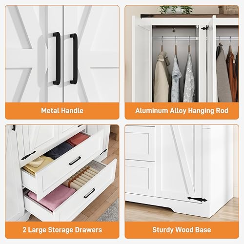 Miniatura 6 de St.Mandyu - Armario de granja con 4 puertas y 2 cajones, gabinete de almacenamiento de madera para ropa de 178 cm, armario de almacenamiento con