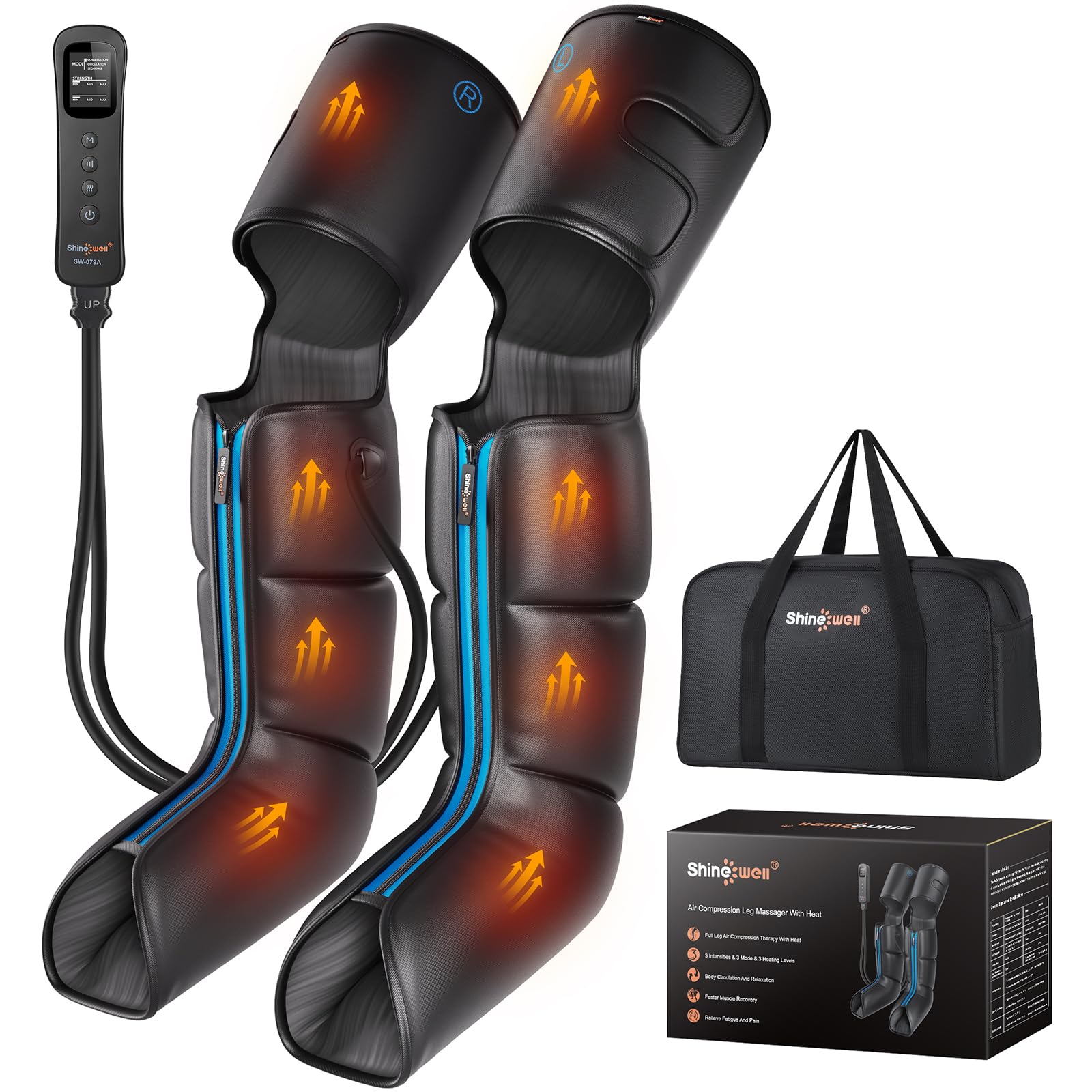 SHINE WELL Air Compression Leg Massager with Heat for Circulation and Pain Relief, Foot Calf & Thigh Recovery Compression Boots, Sequential Compression Device for Workout Relaxation, Gift for Mom Dad
