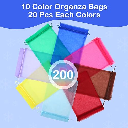 Miniatura 2 de 200 bolsas grandes de organza de 7 x 9 pulgadas, regalo de fiesta, de malla, con cordón, bolsa de regalo, para San Valentín, Navidad, boda, fiesta