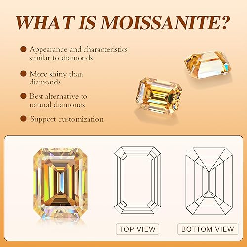 Miniatura 5 de Moissanite Loose Stones 2Carat Emerald Cut Lab Diamond Simulated Diamond Gemstones for Ring Stud Earring Pendant Jewelry Making with Certificate of