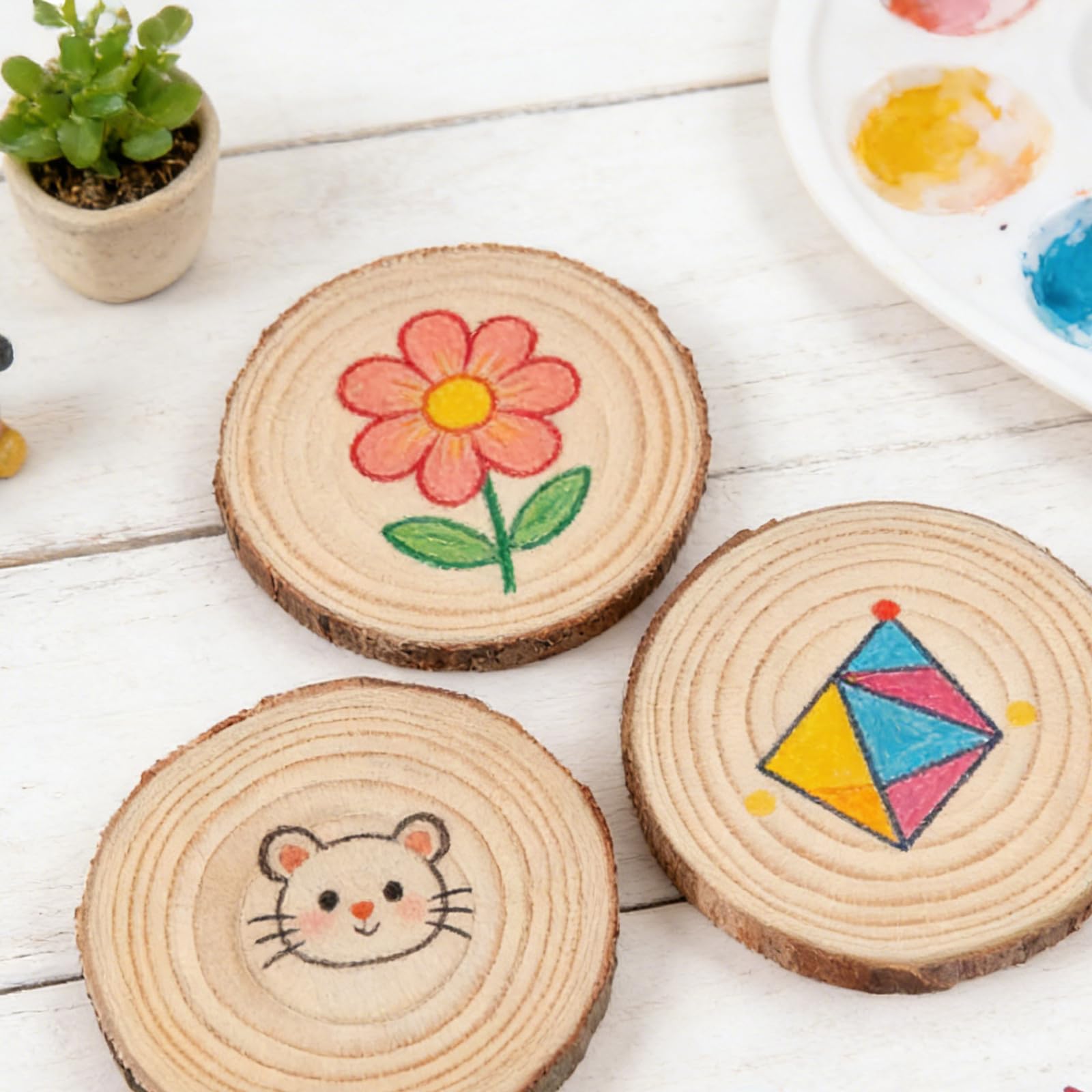 Decorazione a forma di disco in legno da 6,5-8 cm, materiale per artigianato naturale