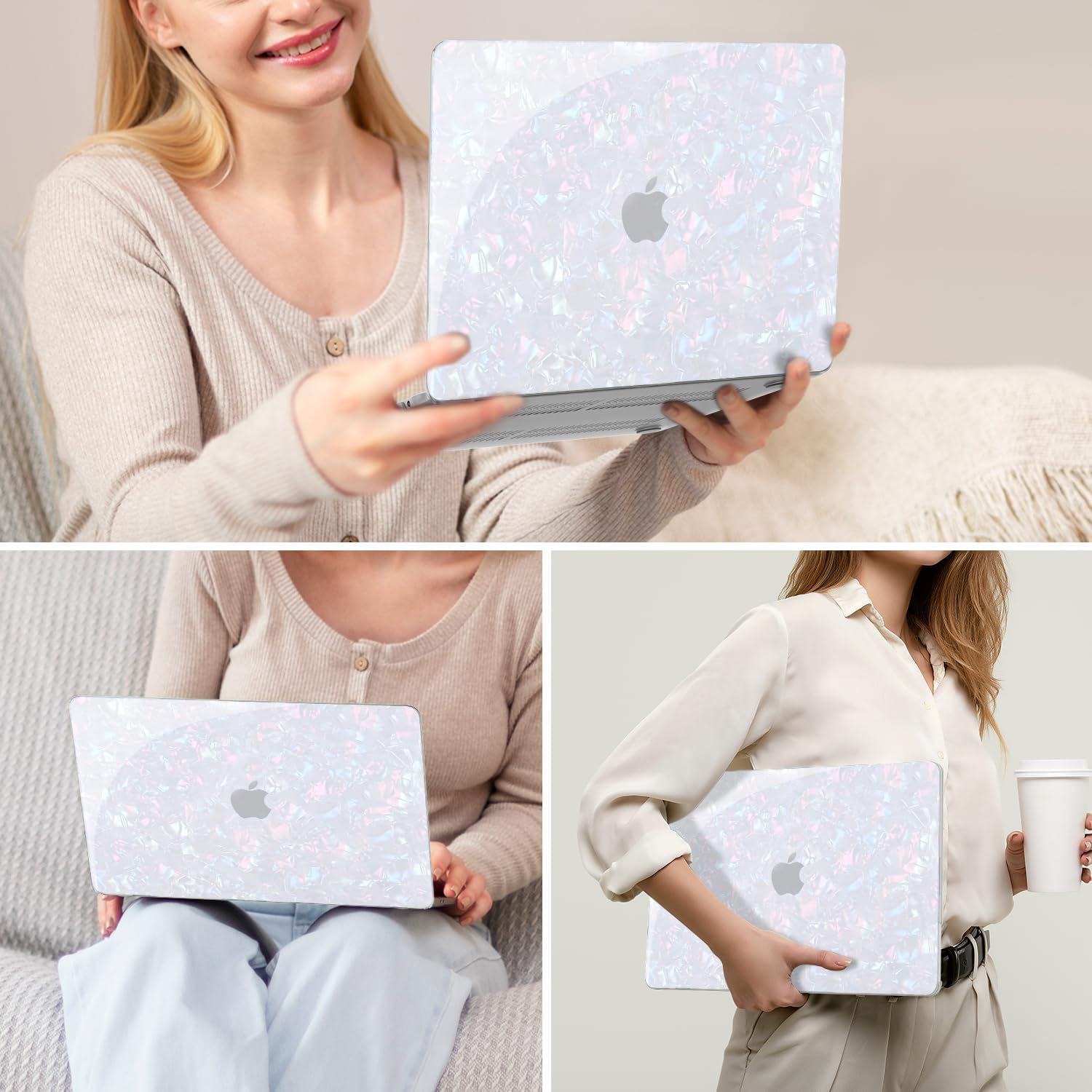 B BELK Glitter Case for MacBook Air 13.6 inch 2026 2025-2022, Model A3449 A3113 A3240 A2681 Chip M5 M4 M3 M2, Sturdy Protective Hard Shell with Keyboard Cover & Screen Protector, Pearly-Luster