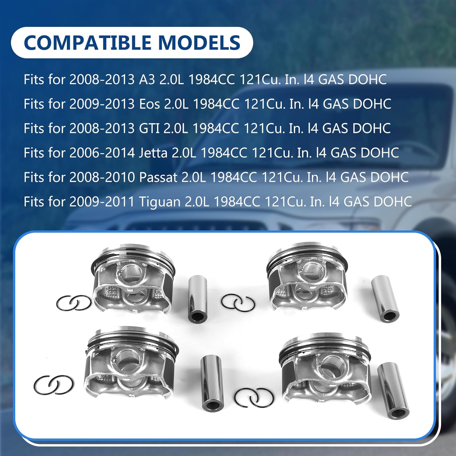 06H107065AM 4pcs Engine Pistons Rings Pistons Assembly Set Fits for 2006-2014 Jetta 2.0L, Fits for 2009-2011 Tiguan 2.0L, Replace OE 06H107065AM