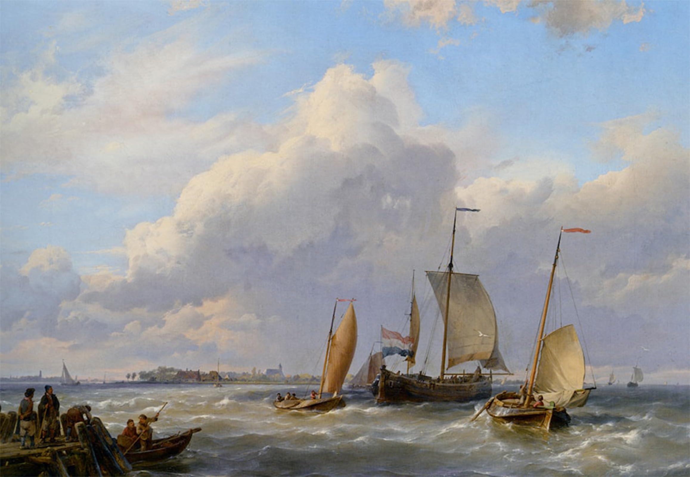 RZHRHJES Abstract Painting Poster Art Print Canvas Print Poster Shipping off the Dutch by Hermanus Jr. Koekkoek Landscape Canvas Painting for Home Decor 60x90cm