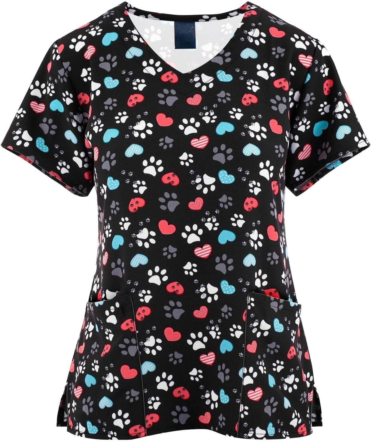 Womens Heart Printed Animals Nurse Uniforms 2026 Scrub Tops for Women, Short Sleeve V Neck Scrub Shirt with Pockets