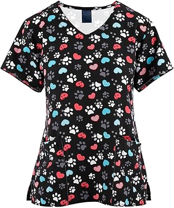 OIOLOYJM Printed Scrub Tops Women V Neck Short Sleeve Plus Size Scrubs for Womens Nursing Uniforms Shirts with Pockets