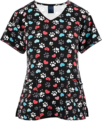 OIOLOYJM Printed Scrub Tops Women V Neck Short Sleeve Plus Size Scrubs for Womens Nursing Uniforms Shirts with Pockets
