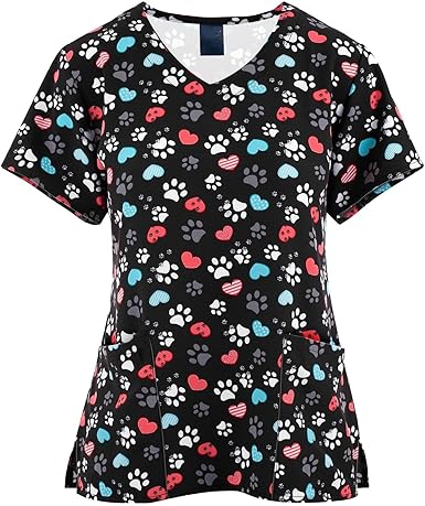 OIOLOYJM Printed Scrub Tops Women V Neck Short Sleeve Plus Size Scrubs for Womens Nursing Uniforms Shirts with Pockets