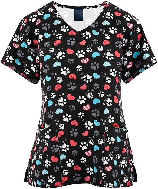 OIOLOYJM Printed Scrub Tops Women V Neck Short Sleeve Plus Size Scrubs for Womens Nursing Uniforms Shirts with Pockets