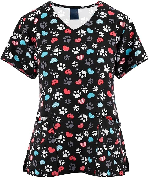 OIOLOYJM Printed Scrub Tops Women V Neck Short Sleeve Plus Size Scrubs for Womens Nursing Uniforms Shirts with Pockets