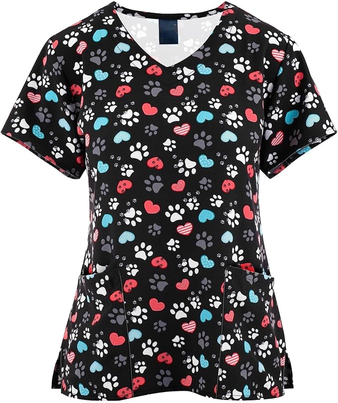 OIOLOYJM Printed Scrub Tops Women V Neck Short Sleeve Plus Size Scrubs for Womens Nursing Uniforms Shirts with Pockets