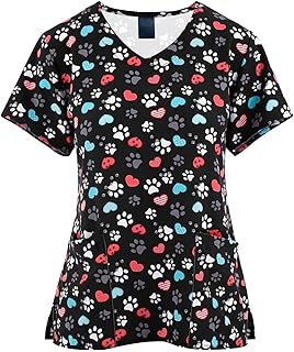 Womens Heart Printed Animals Nurse Uniforms 2025 Scrub Tops for Women, Short Sleeve Scrub V Neck Shirt with Pockets